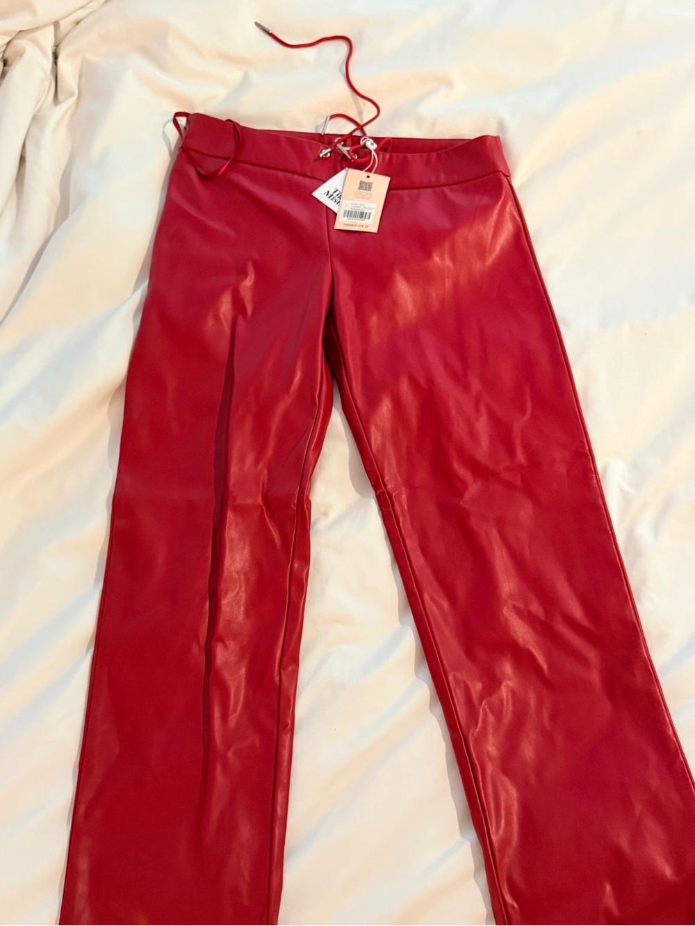 Tiger Mist Red Faux Leather Lace-Up Waist Pants